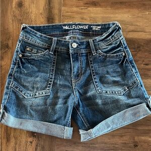 Wallflower Dark Blue Rolled Cuff Girls Denim Shorts